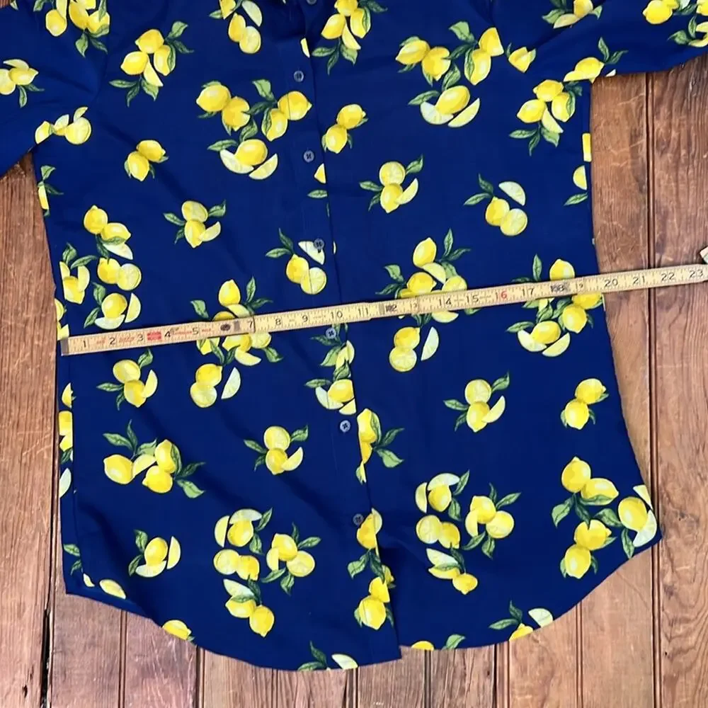 Banana Republic women’s top blouse Blue Lemon Print long sleeve size medium - Picture 3 of 7